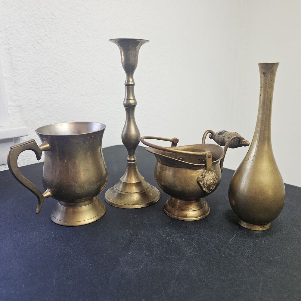 Vintage Brass Decor & Styling 4-Piece Mixed Lot - Japan, India, Boho, MCM